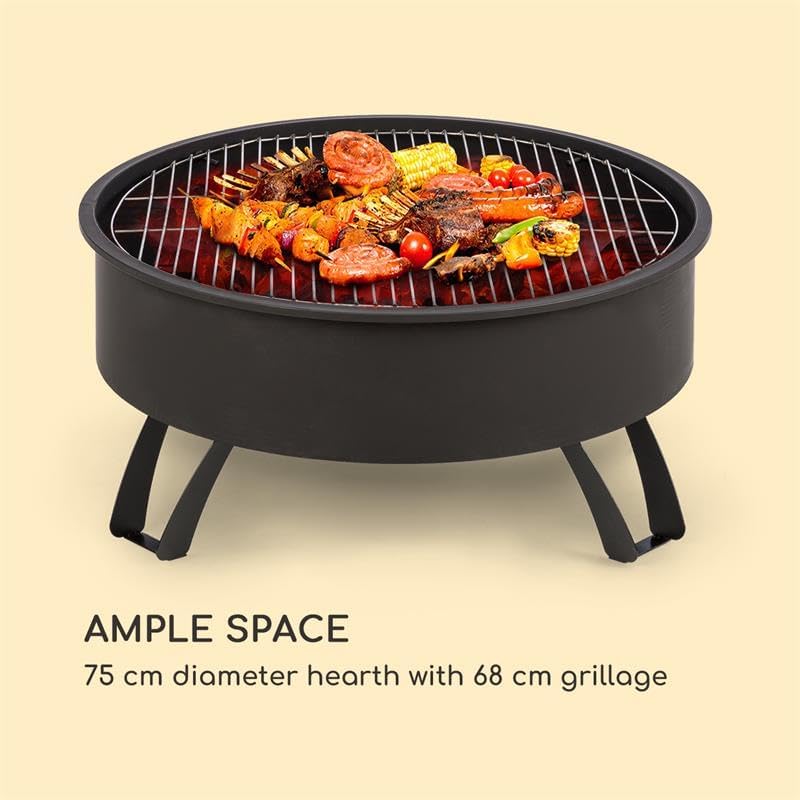 Blumfeldt 2-in-1 Feuerschale - Ø 75 cm Grill, Abnehmbarer Funkenschutz, Ø 68 cm Grillrost, FireView