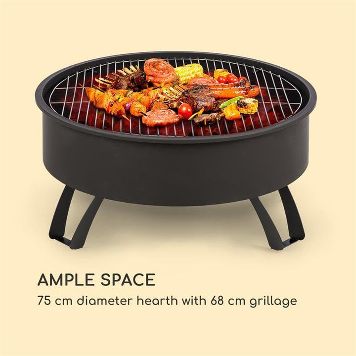 Blumfeldt 2-in-1 Feuerschale - Ø 75 cm Grill, Abnehmbarer Funkenschutz, Ø 68 cm Grillrost, FireView