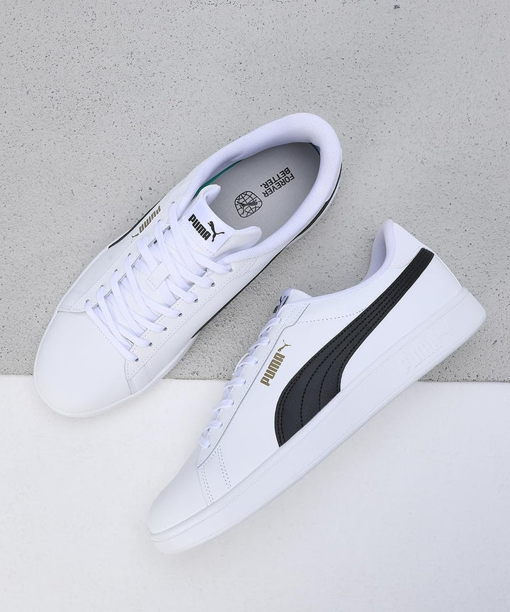 PUMA Unisex Kinder Smash 3.0 L Sneaker 36 EU White Black Gold, 36 EU White Black Gold