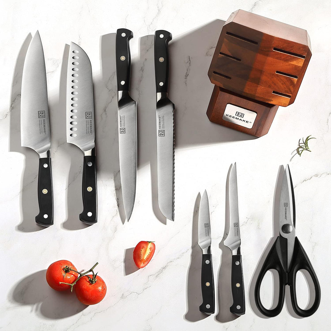 KEEMAKE Messerblocksets 8-tlg, messerblock mit messer, Messerset aus hochwertigem Edelstahl, Kochmes