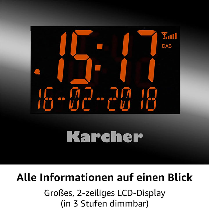 Karcher DAB 2420 - Stereo-Radiowecker DAB+ (DAB plus/UKW, Wecker mit Dual-Alarm, Sleep-Timer, LCD-Di