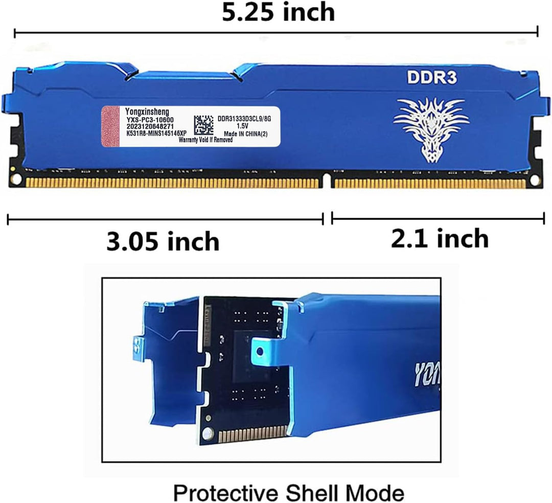 DDR3 16GB Kit (8GBx2) Desktop RAM 1333MHz PC3-10600 UDIMM Non-ECC Unbuffered 1.5V 2Rx8 Dual Rank 240