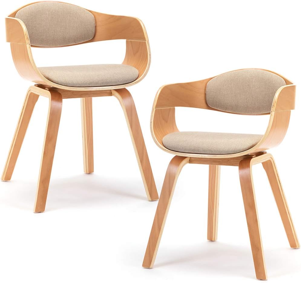 Mingone 2er Set Esszimmerstühle Holz Küchenstühle Designer Stühle mit Leinen Sessel Gepolsterte mit