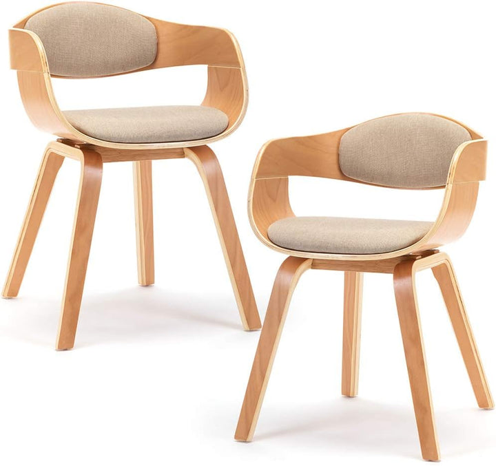 Mingone 2er Set Esszimmerstühle Holz Küchenstühle Designer Stühle mit Leinen Sessel Gepolsterte mit