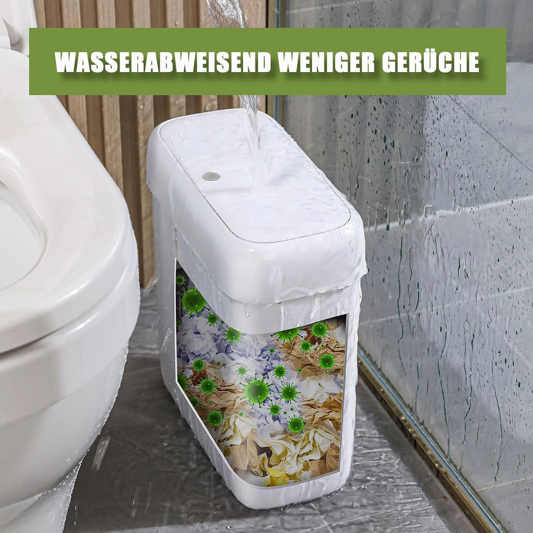 funest Mülleimer Bad mit Deckel, Schmaler Badmülleimer Weiss, Kleiner Mülleimer mit Druckknopf-Decke