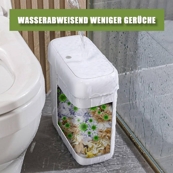 funest Mülleimer Bad mit Deckel, Schmaler Badmülleimer Weiss, Kleiner Mülleimer mit Druckknopf-Decke