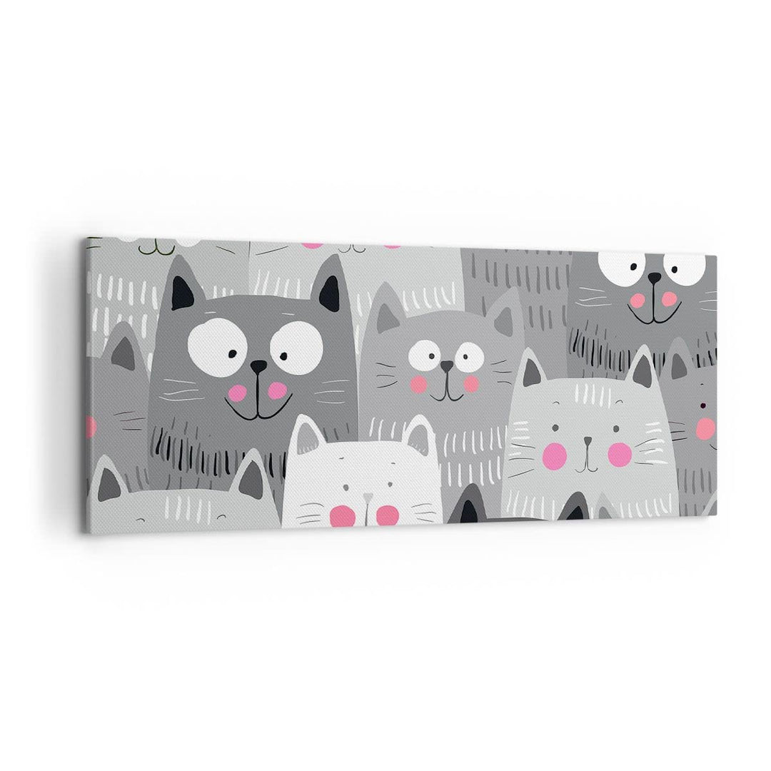 Wandbilder Dekoration Wohnzimmer Kittys Tiere Illustration Panorama Bilder auf Leinwand 120x50cm Lei