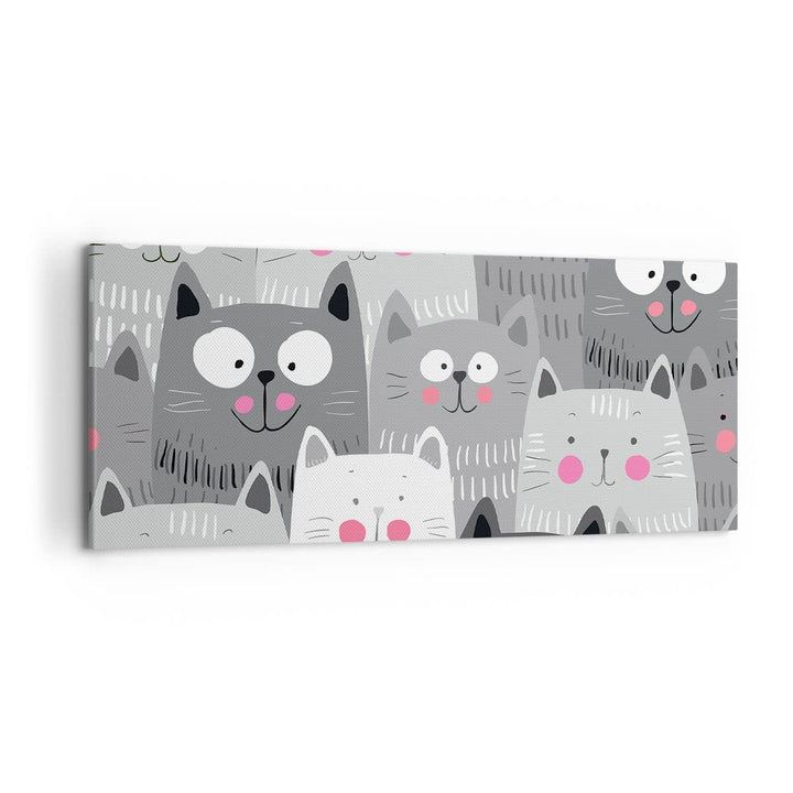 Wandbilder Dekoration Wohnzimmer Kittys Tiere Illustration Panorama Bilder auf Leinwand 120x50cm Lei