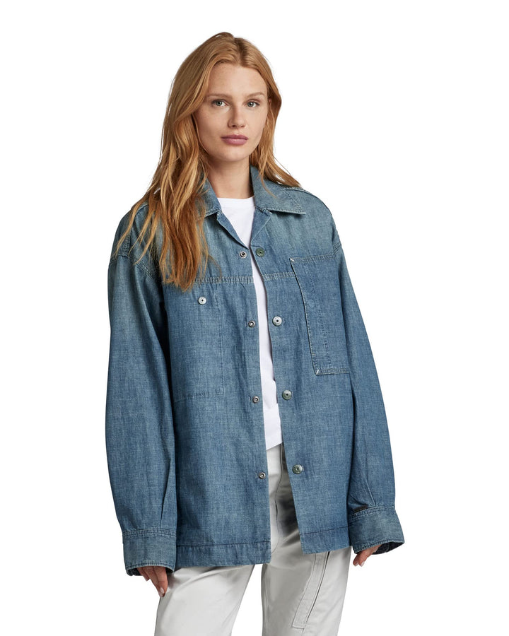 G-STAR Damen Oversized Workwear Shirt S Blau (Antique Faded Cricket Blue), S Blau (Antique Faded Cri