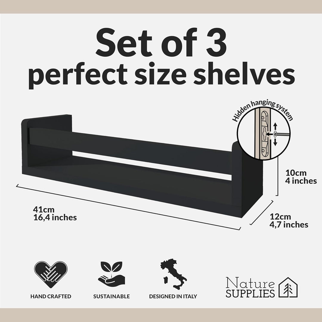 NATURE SUPPLIES Set 3 Wandregale - Kinderzimmer (Black, 3 Pack) 3 Pack Schwarz, 3 Pack Schwarz