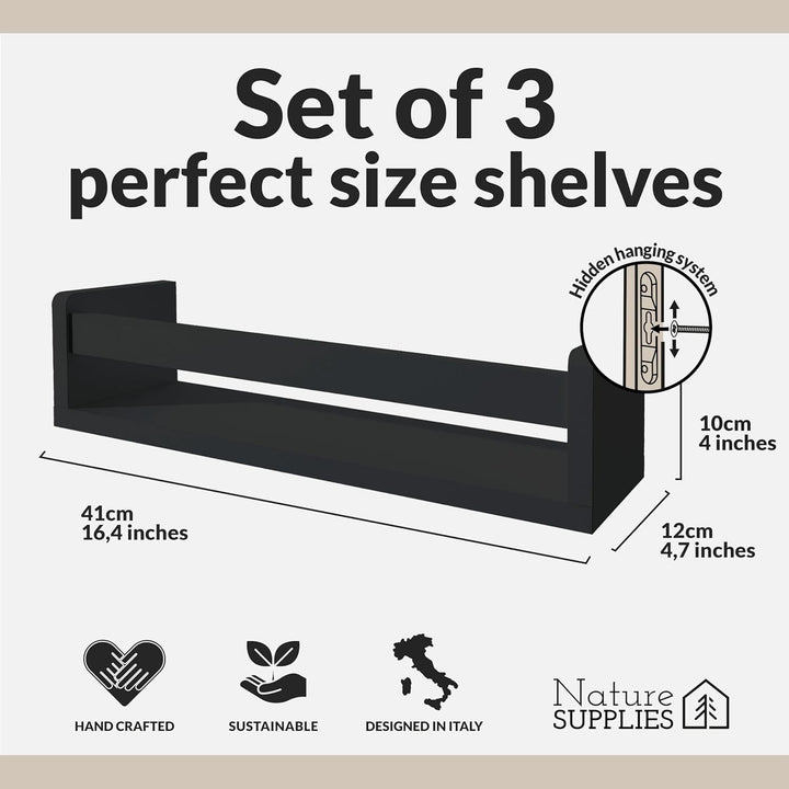 NATURE SUPPLIES Set 3 Wandregale - Kinderzimmer (Black, 3 Pack) 3 Pack Schwarz, 3 Pack Schwarz