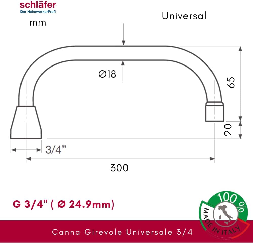 Schläfer 400114 - U-Auslauf für Stand- und Wandarmatur 30cm, U-Rohrauslauf mit Mischdüse M22, Schwen