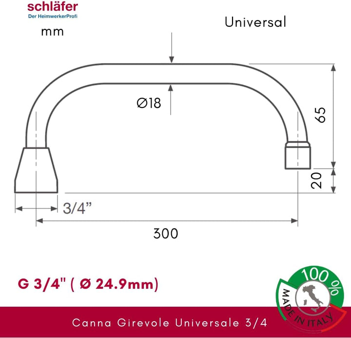 Schläfer 400114 - U-Auslauf für Stand- und Wandarmatur 30cm, U-Rohrauslauf mit Mischdüse M22, Schwen