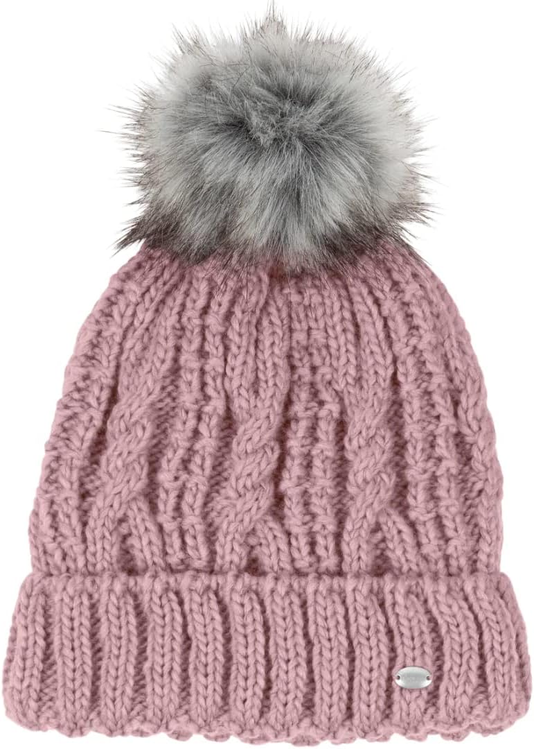 PIKEUR Damen Mütze mit Fell-Imitat-Bommel Herbst/Winter 2021 55 Middle Grey, 55 Middle Grey