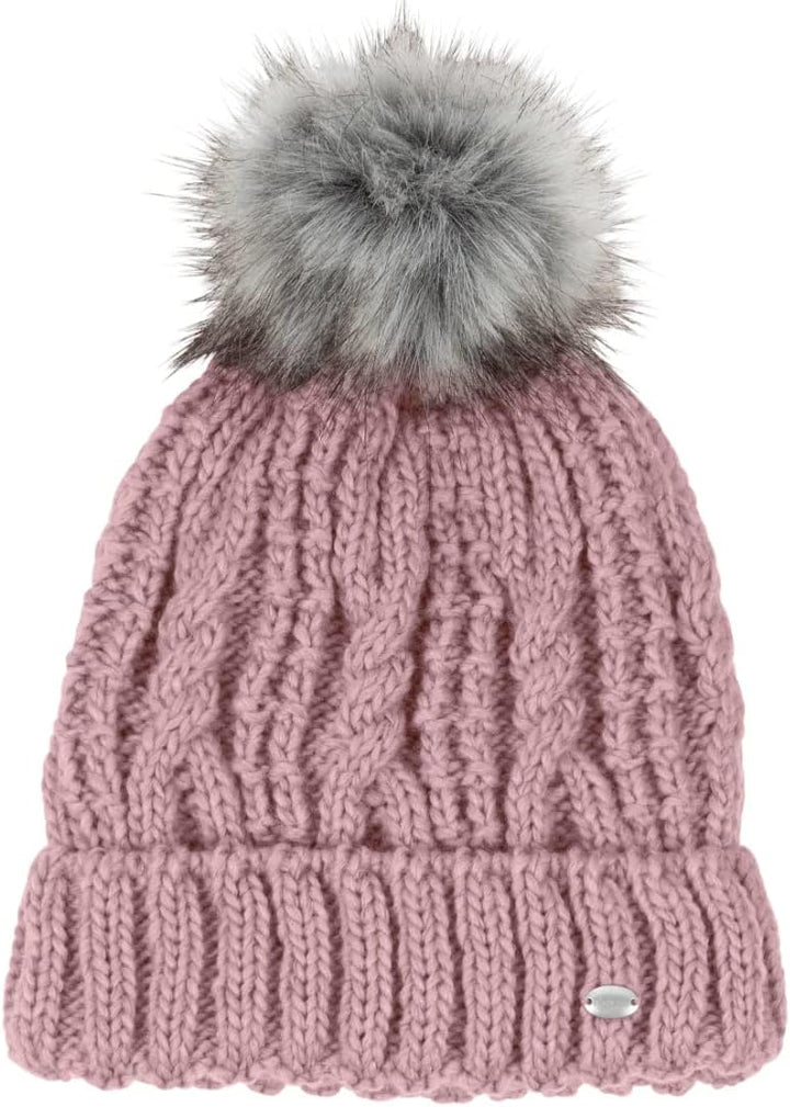 PIKEUR Damen Mütze mit Fell-Imitat-Bommel Herbst/Winter 2021 55 Middle Grey, 55 Middle Grey