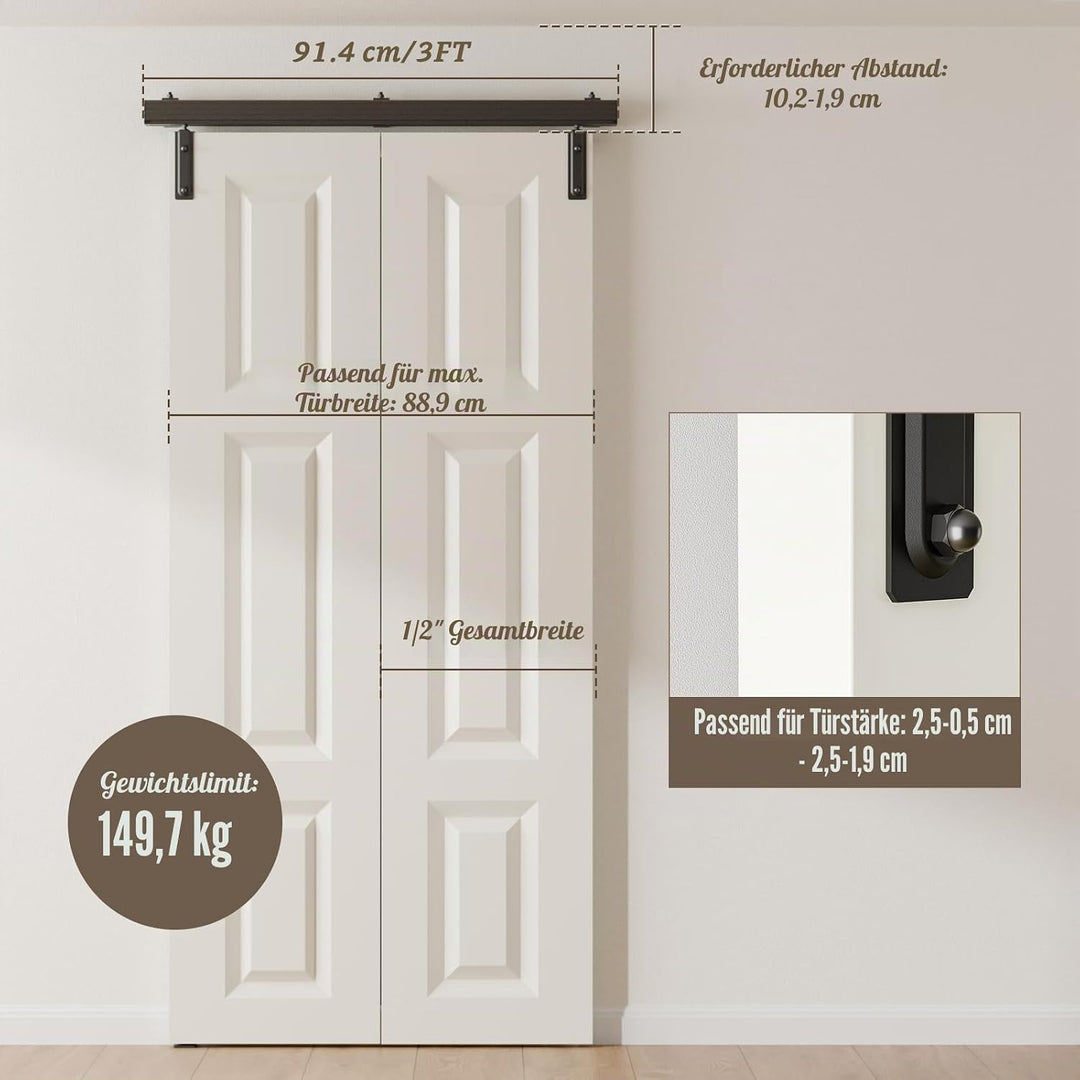 92cm/3FT Bifold Schiebetürbeschlag Box Rail Kastenschiene Schiebetüren Schiebetürsystem Komplettset
