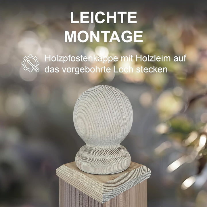 h2i Pfostenkappe Kugel | Holz imprägniert | 80 x 80 mm | 10 Stück | Eckige Abdeckkappe für Garten Ho