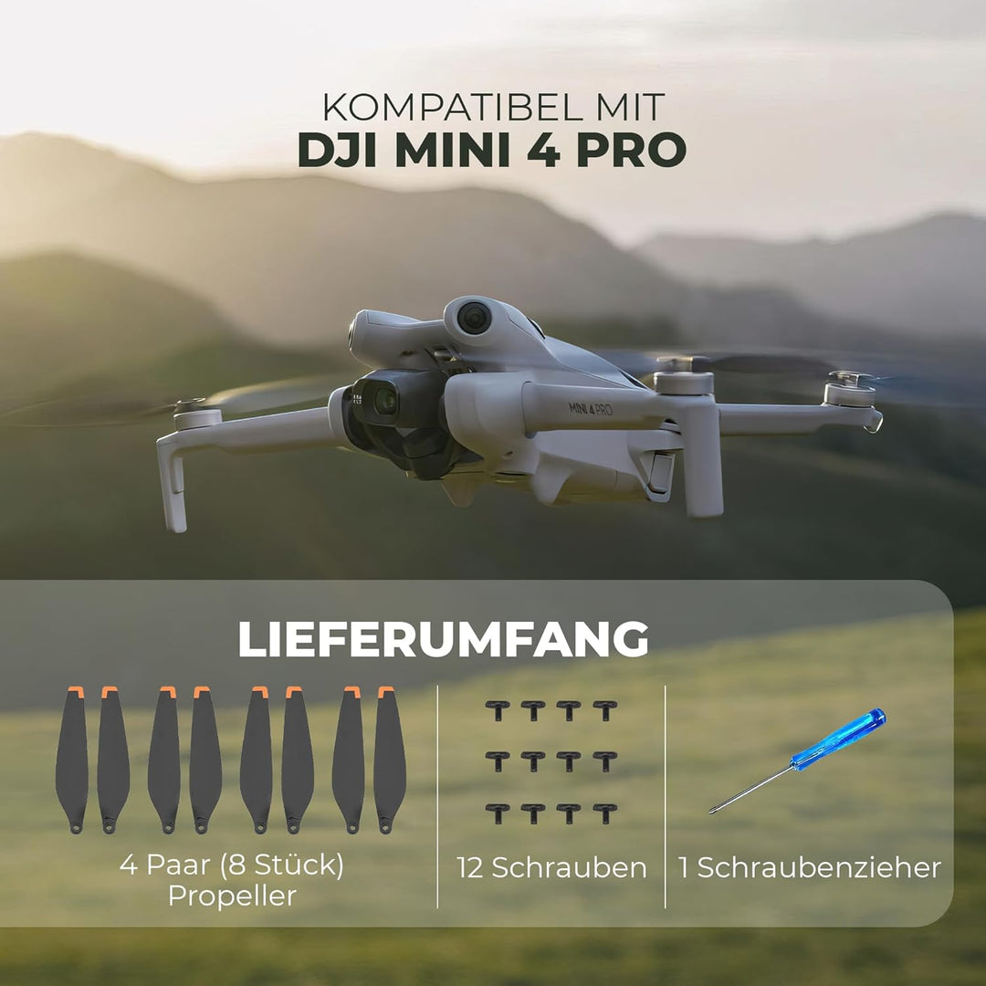 DERAY | Propeller für DJI Mini 4 Pro Drohne, TPU Gummi Spitze, Fly More Combo, leise ersatzpropeller