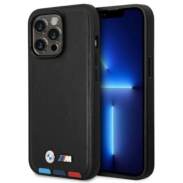 Etui BMW BMHMP14L22PTDK Hülle für iPhone 14 Pro 6,1" schwarz/Black Leather Stamp Tricolor