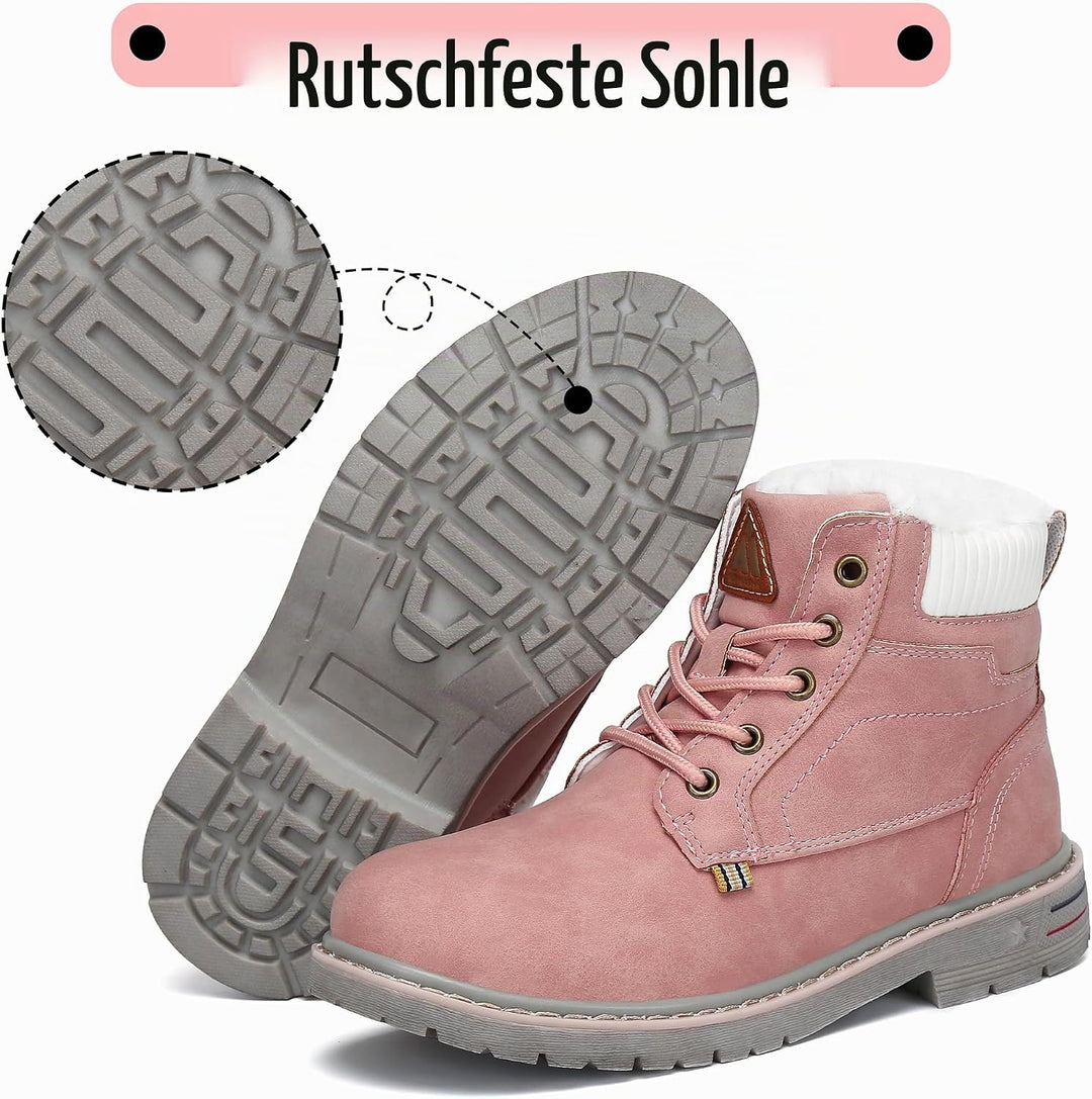 Mishansha Kinder Schnürstiefel Warme Gefüttert Winterschuhe für Jungen Mädchen Gr.24-38 27 EU Rosa,