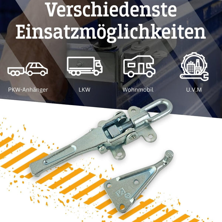Bordwandverschluss mit Haltenocke SET – Verstellbarer Exzenterverschluss mit Langgriff & Gegenhalter
