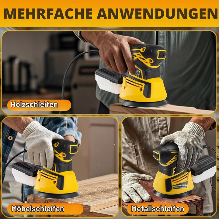 Enventor Exzenterschleifer 125mm, 350W Schleifmaschine 6000-13000 OPM, 6 Gänge, Multischleifer mit A