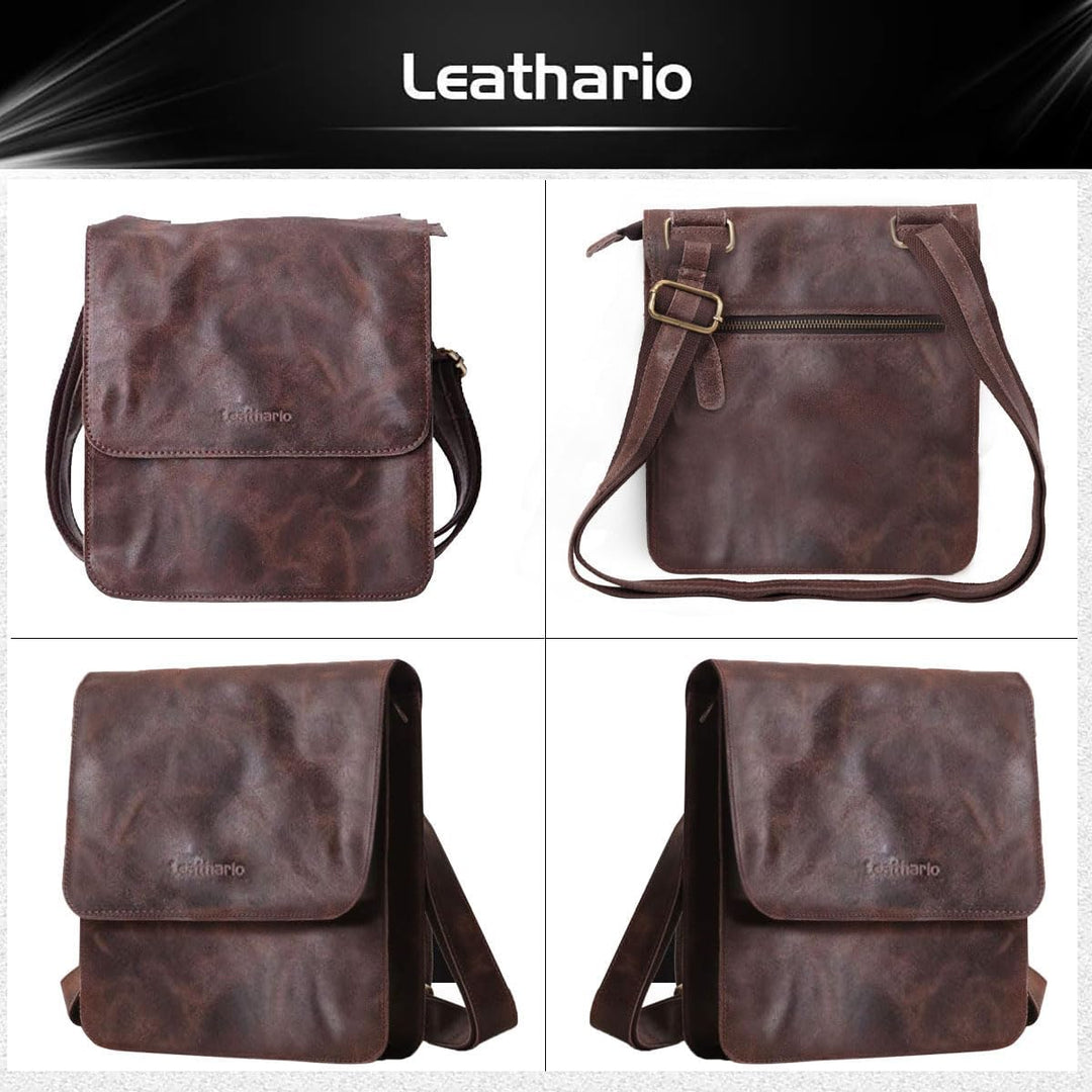 Leathario Herren Leder umhängetasche messger Bag Ledertasche für Business Retro Braun, Braun
