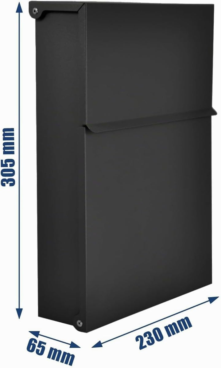Designer Briefkasten Wandbriefkasten Postkasten ohne Zeitungsfach Schwarz Matt RAL 9017 Mini 30x23 c