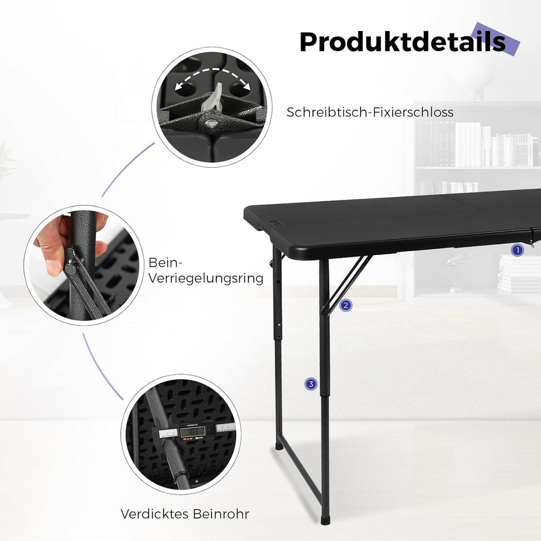 Klapptisch 120 cm tragbar, höhenverstellbar Campingtisch, Gartentisch Esstisch Partytisch klappbar f