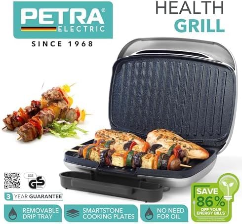 Petra PT5316HEVDEEU10 Elektrischer Rauchloser Gril - Antihaft Smartstone Grillplatten, Kontackgrill,