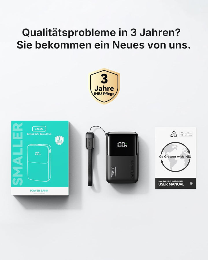 INIU Mini Power Bank, 45W 10000mAh Powerbank Klein Aber Stark (USB C In & Out), Schnellladefunktion