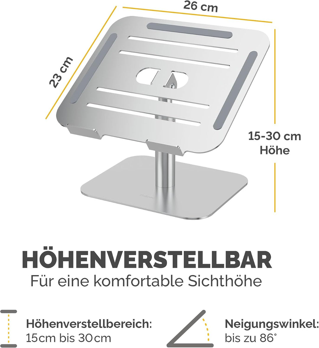 Fellowes Alumia™ Laptopständer – Ergonomisch, höhen- &amp; neigungsverstellbar – Aus recyceltem Aluminiu