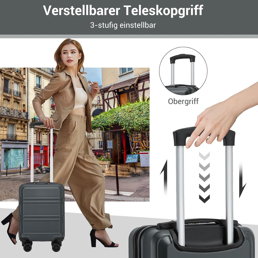 KONO Handgepäck Koffer mit abnehmbaren Rollen, 40x30x20 cm ohne Rollen, Leichter Kabinen-Koffer klei