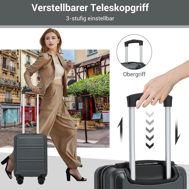KONO Handgepäck Koffer mit abnehmbaren Rollen, 40x30x20 cm ohne Rollen, Leichter Kabinen-Koffer klei