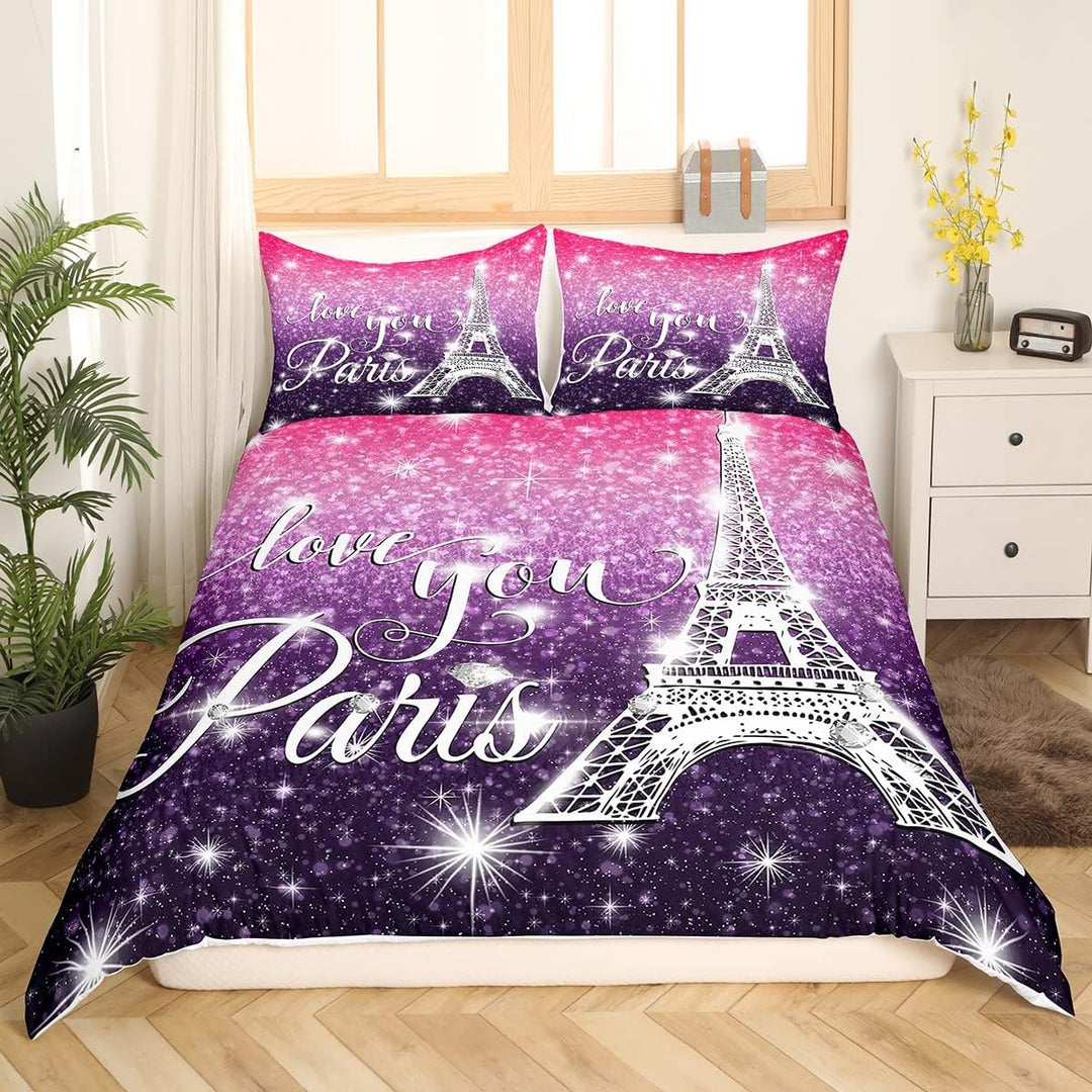 Paris Bettbezug, 220 x 240 cm, Bettwäsche-Set Eiffelturm für Kinder, Bettwäsche Sternenhimmel, für J