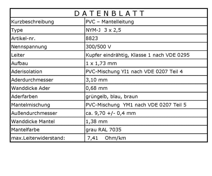 M&G Techno 30m NYM-J 3x2,5 mm² Mantelleitung Feuchtraumkabel Elektrokabel Kupfer Made in Germany 30m