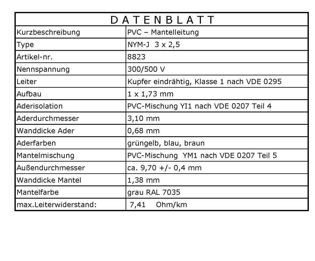 M&G Techno 25m NYM-J 3x2,5 mm² Mantelleitung Feuchtraumkabel Elektrokabel Kupfer Made in Germany 25m