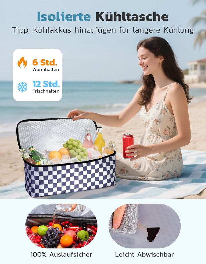 ISEYOU Strandtasche XXL Familie mit Kühltasche, Gross Strandtasche mit Reissverschluss Wasserdicht S