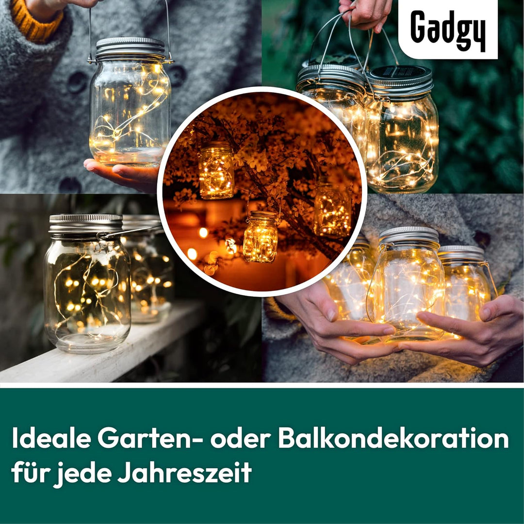 Gadgy Solarglas für Aussen Wasserdicht | Set 3 Stück | Gartendeko Draussen | Balkon licht | Terrasse
