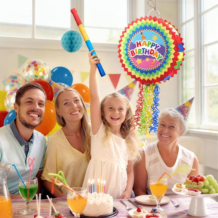 WERNNSAI Pinata – Geburtstag Pinata Kinder Bunt Piñata Set mit Stock Augenbinde Zugschnur Geburtstag
