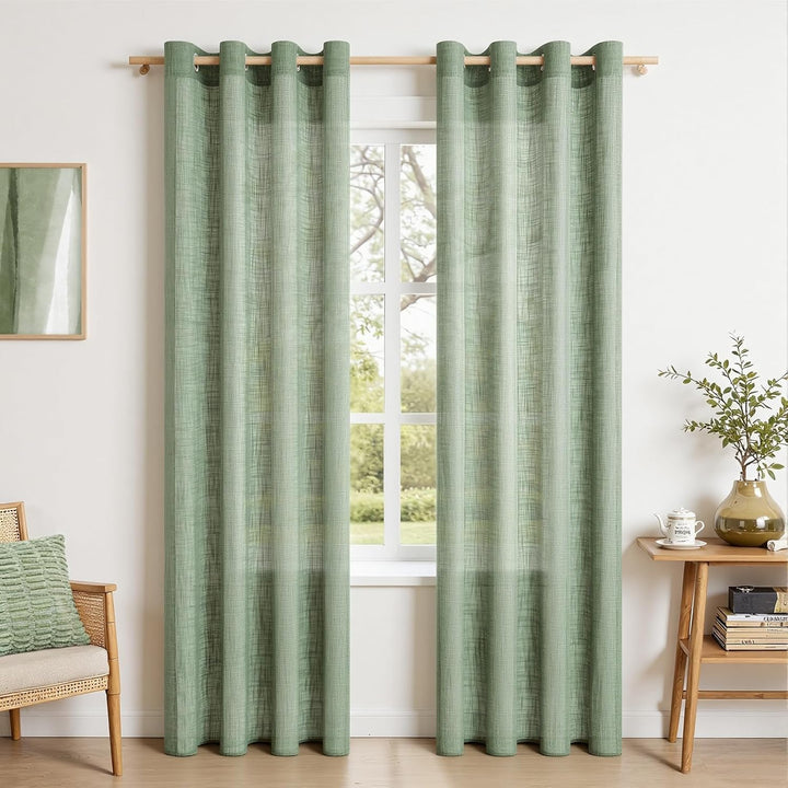 MRTREES Gardinen mit Ösen Leinenoptik für Wohnzimmer Schlafzimmer 2er Set Vorhang Ösenschal Salbeigr