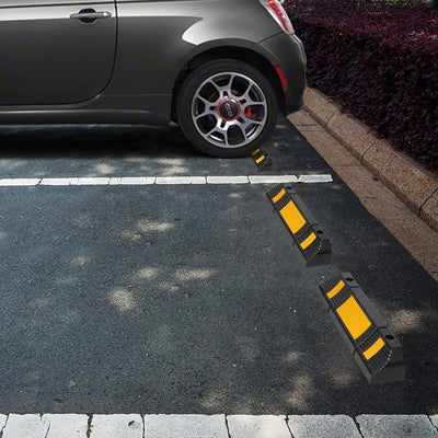 Aufun 2er Set Radstopper Parkplatzbegrenzung Anfahrschutz, Gummi Parkplatz-Markierung mit Gelb Refle