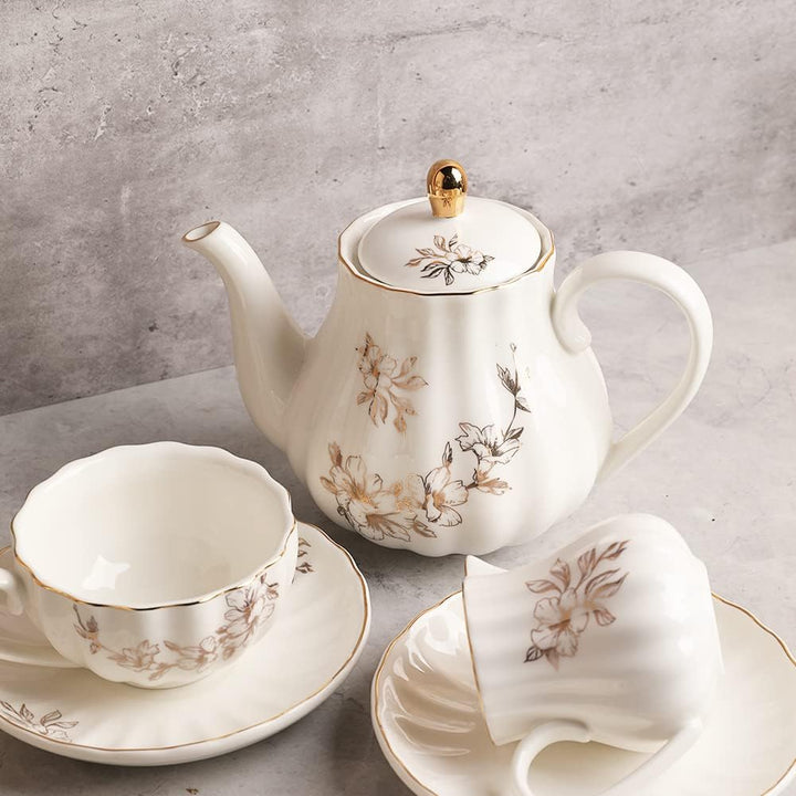 Sweejar Home 22 Stück Europäischen Stil Tee Service, Teetasse und Untertasse Set, Keramik Kaffeeset,
