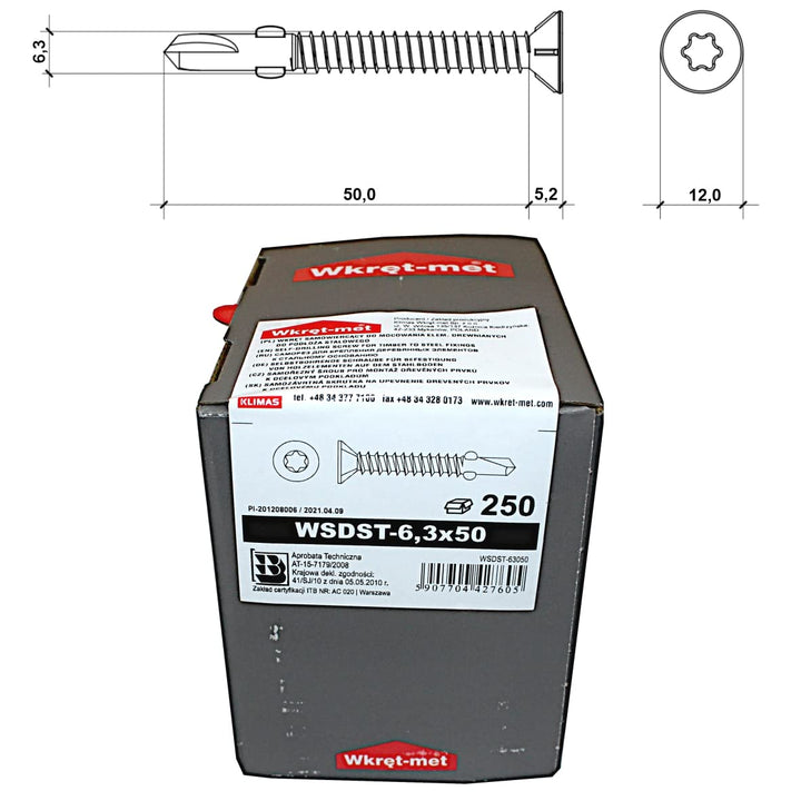 WSDST Ø 6,3mm x 50mm Flügelbohrschrauben Senkkopf für Holz auf Stahl Bohrschrauben Torx TX