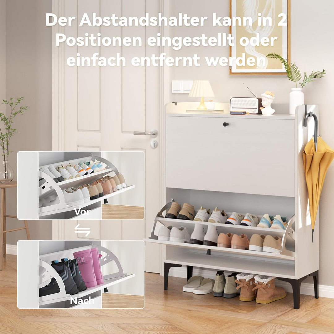 Dripex Schuhschrank schmal, Schuhkipper mit 2 Flip-Schubladen,Schuhregal schmal mit Metallfüssen für