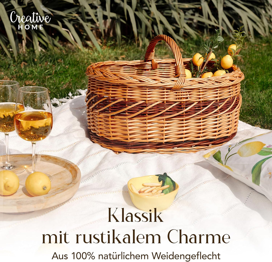 Creative Home Grosse Picknickkorb Weidenkorb mit Henkel Einkaufskorb | 52 x 35 x 36 cm (+/- 1 cm) |