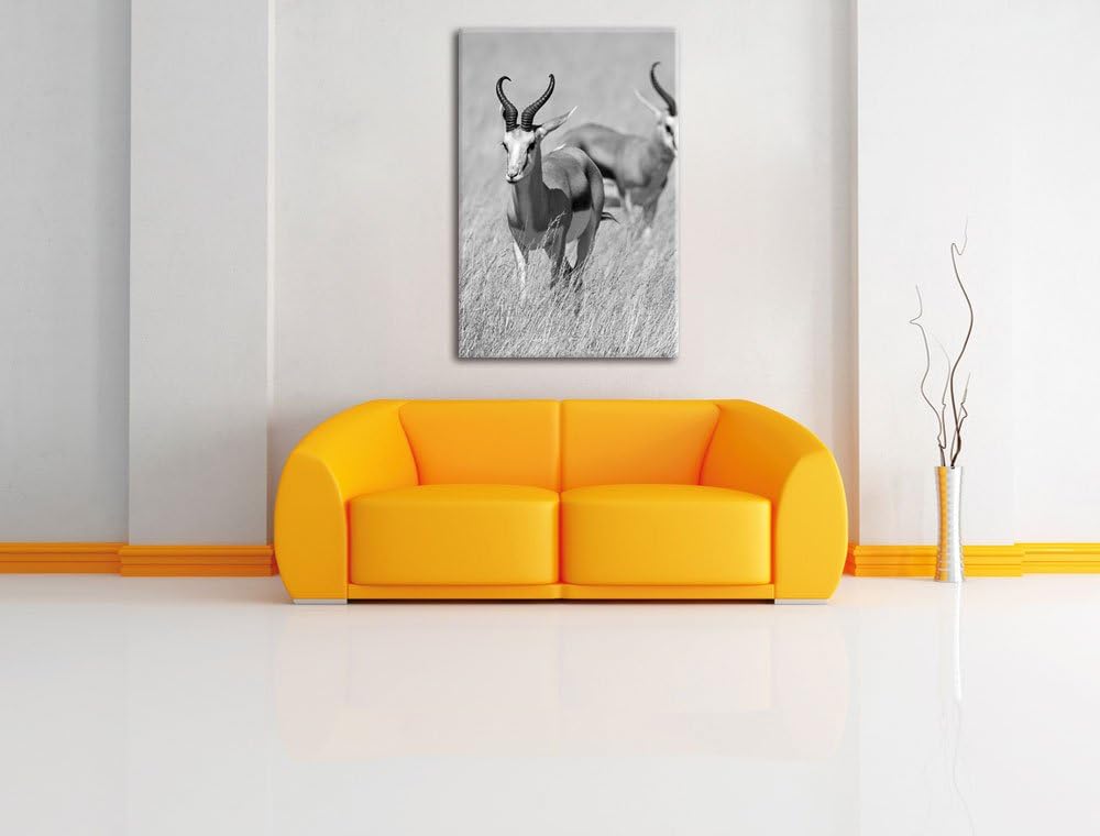 Pixxprint Tiere in Savanne, Rehe, Afrika schwarz/weiss, Format: 80x120 auf hochkantiges Leinwand, XX