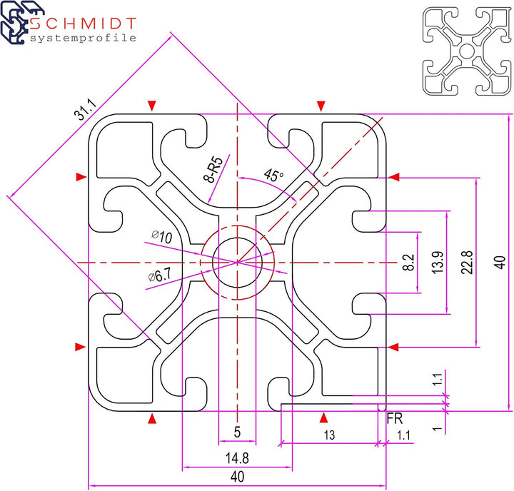 SCHMIDT systemprofile Längenanschlag D 2m Aluminium-Profil Säge-Anschlag Rechts-Links Massband Stahl