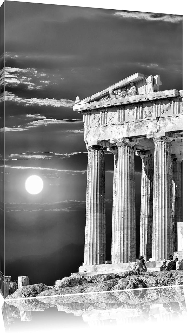 Pixxprint Monocrome, Tempel der Athene bei Sonnenuntergang, Format: 100x70 auf Leinwand, 100x70