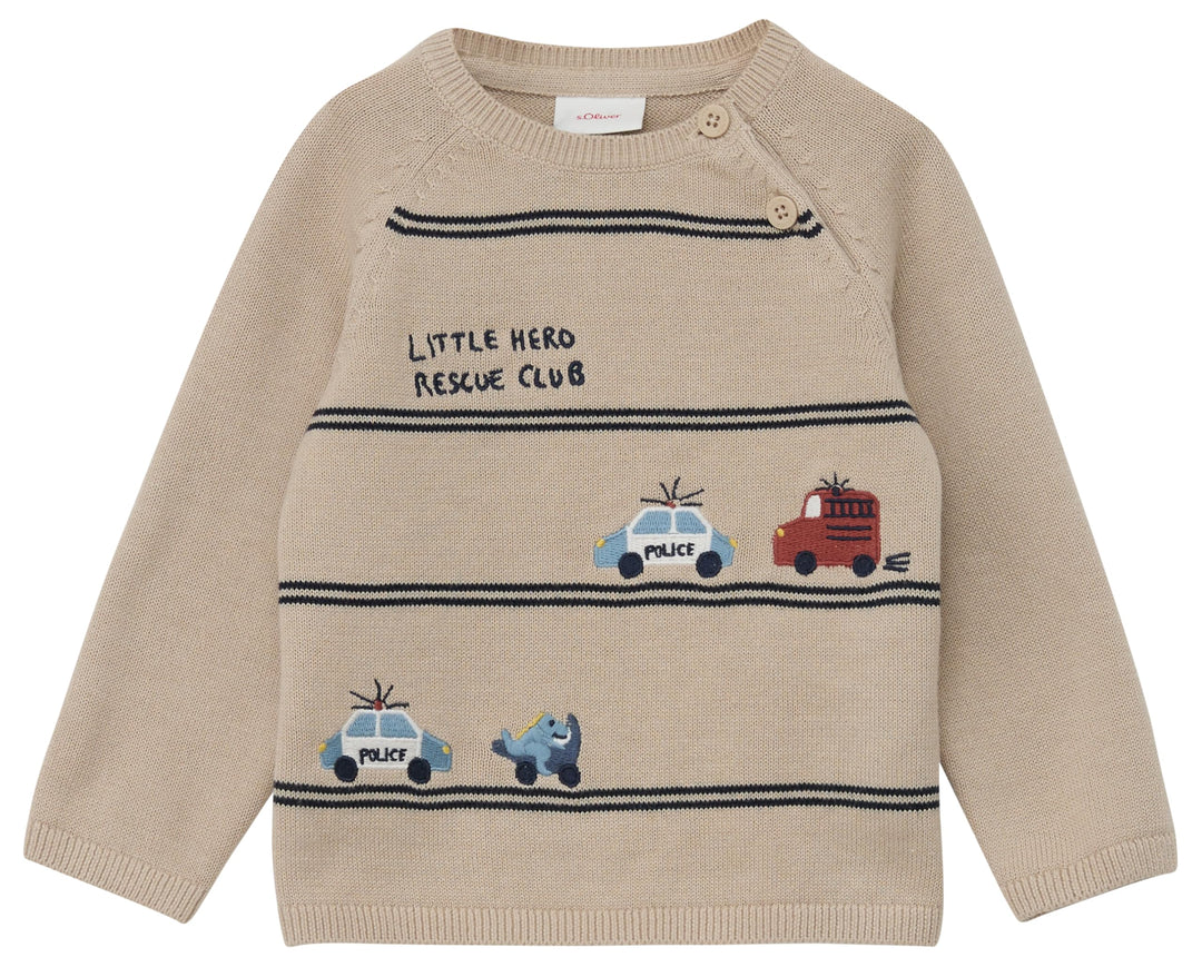 s.Oliver Unisex Baby Pullover mit Auto Motiven 68 8138 Braun, 68 8138 Braun